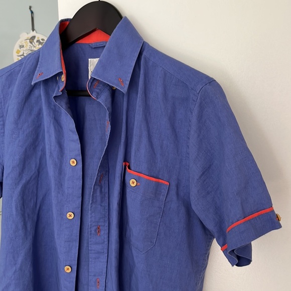 Beautiful linen blue shirt and with red accents - vintage - Picture 3 of 6